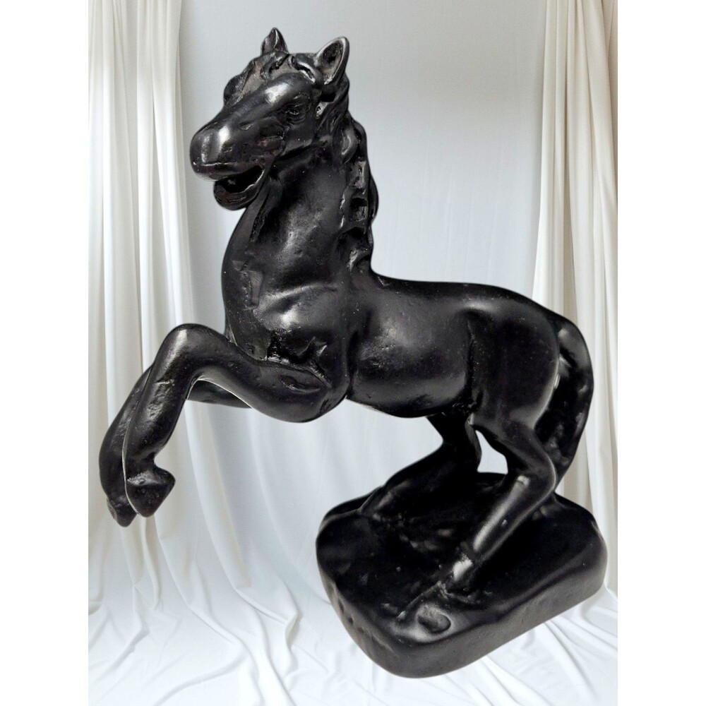 Vintage Carved Rearing Black Stallion Horse Statue Sculpture Resin Art Deco 6.5"